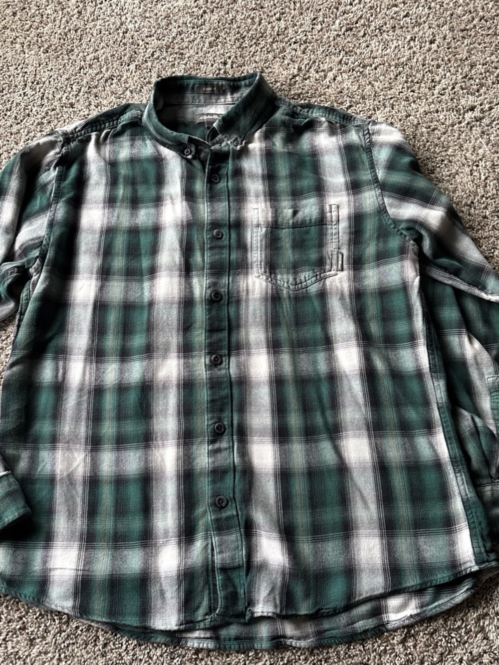 Eddie Bauer Green and White Plaid Button-Down Shirt